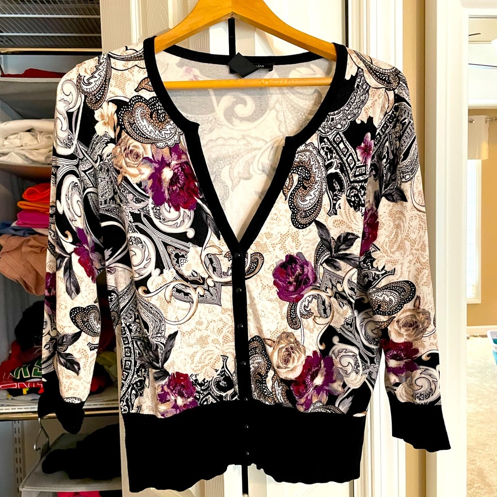 White House Black Market floral cardigan, size large